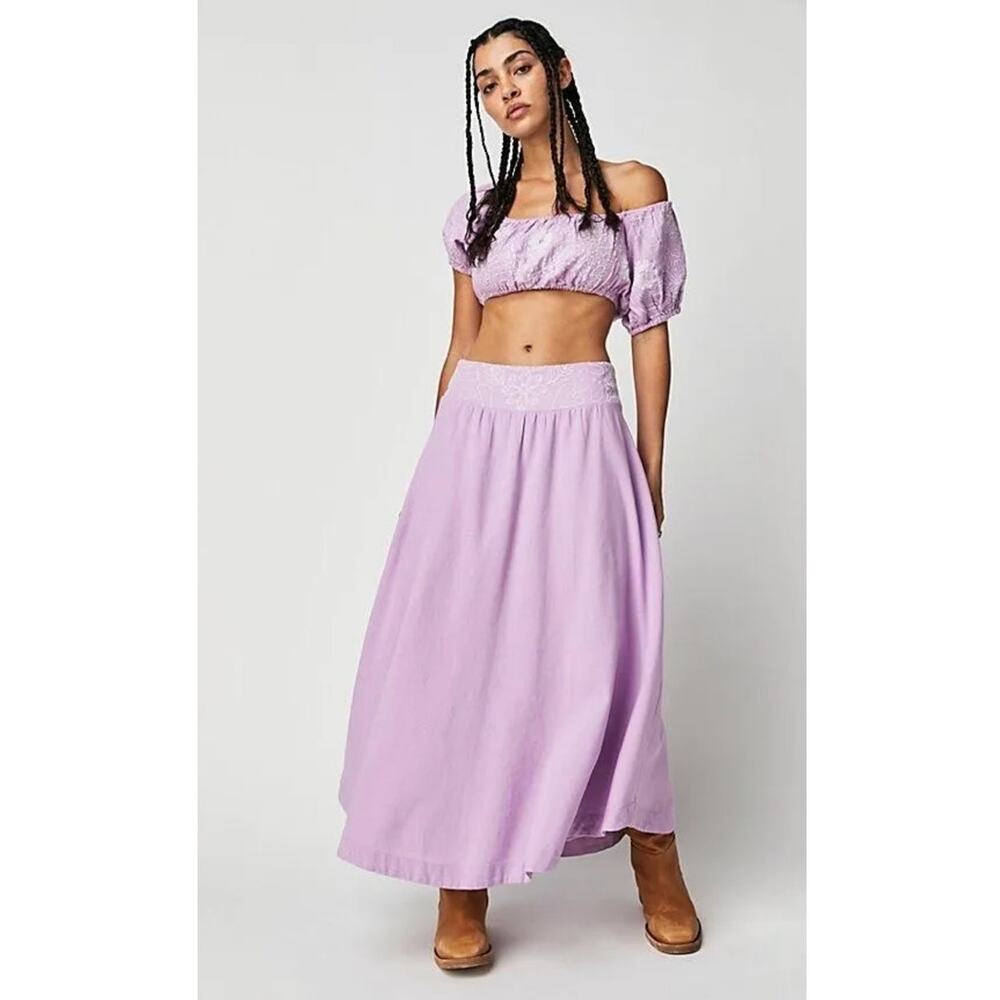 New Free People Lotus Set CROPPED TOP & MAXI SKIRT $168 X-SMALL Lilac